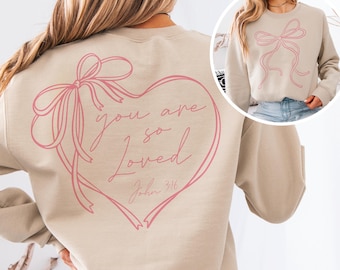 Coquette Bow You Are So Loved PNG, Jesus Valentine Png, Christian Valentine, Bible Verse Shirt Design, Christian Coquette PNG, John 3:16 PNG