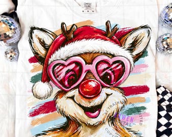 Pinceladas de renos navideños a rayas PNG, Navidad PNG, Películas navideñas PNG, Pinceladas navideñas preppy, Navidad linda PNG