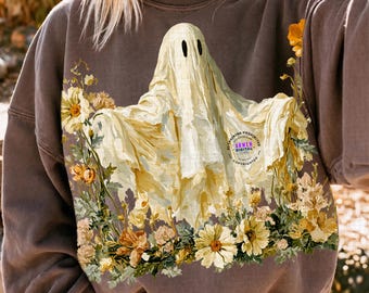 Wildflowers Ghost PNG | Spooky Season PNG | Ghost Lover Design | Spooky Floral Ghost | Botanical Ghost | Preppy Fall PNG | Halloween Ghost