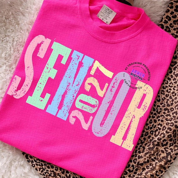 Preppy Senior 2027 Png, Colorful Shirt Class of 2027 Png, Senior Mom Png, Girly Graduation High School Sublimation Retro Vintage Distressed
