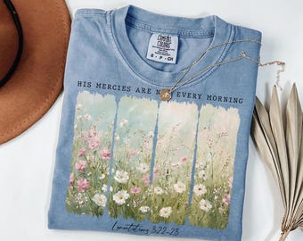 His Mercies are New Every Morning PNG Wildflower Png Spring Sublimation Designs Brushstroke PNG Aesthetic Boho DTF Transfers Christian Svg
