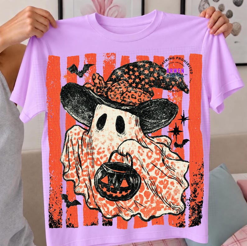 Coquette Leopard Ghost PNG Cute Striped Halloween Ghost Sublimation Design Preppy Spooky Season Shirt PNG Trendy Fall Instant Download image 4