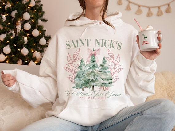 Saint Nick's Christmas Tree Farm PNG Coquette Pink Christmas Png vintage christmas png svg, boho christmas png,trendy Pink Bow png