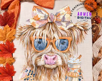 Highland Cow Fall PNG, Retro Autumn Cow Design, Small Town Autumn Shirt PNG, Western Viral Coquette Fall PNG, Digital Sublimation