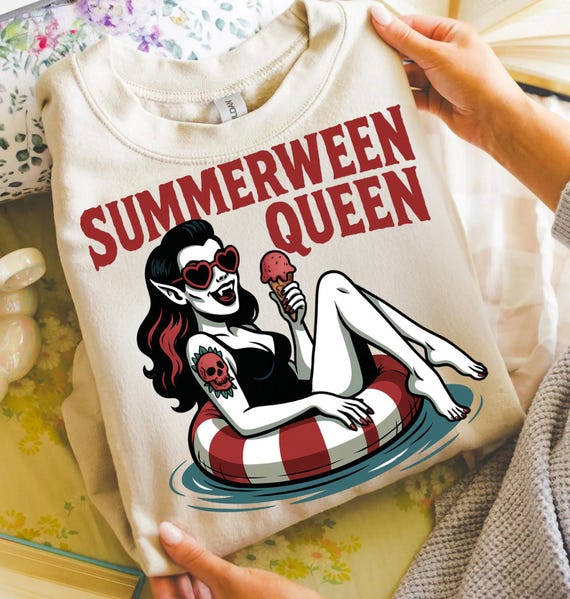 Summerween Queen Halloween PNG, Spooky Cute Vampire Girl Sublimation, Funny Halloween Beach Shirt Design, Halloween Sublimation