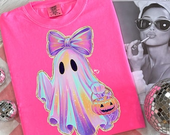 Retro Halloween Neon Ghost Png, Trendy Neon Spoky Vibes Png, Cute Boo Ghost Coquette Png, Colorful Halloween Png, Spooky Season Png