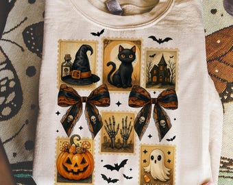Upiorny sezon PNG, Duch Halloween w stylu vintage PNG, Zalotny projekt koszulki z dynią jesienią, Sublimacja pędzla na Halloween, Preppy png