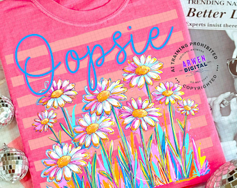 Everyday Oopsie daisy PNG Digital Design Girly Floral Trendy Kid Design Women Blue Preppy Flowers Print  Watercolor Trending Stripes