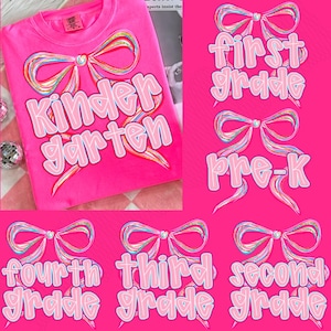 Preppy Back to School PNG Bundle, Teacher Coquette First Day of School Shirt Design, Girly Pink Bow Sublimation, Pre-k 1st/2nd/3rd/4th Grade