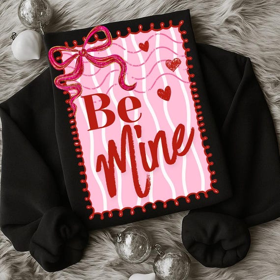 Coquette Valentines Postage Stamp PNG, Be Mine Valentines Heart Png, Preppy Painted Bow Valentines Shirt Png, Trendy Valentines Day Png