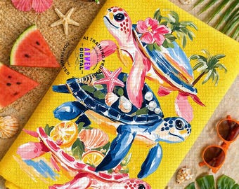 Brushstroke Turtle Png, Preppy Floral Beach Png, Coastal Summer Png, Nautical Sublimation, Boho Design