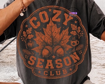Cozy Season Club Pumpkins Outline Polka Dots Maple Leaf Boutique Fall Distressed Literally Fall PNG Fall Shirt Trending Fall 2026 Png