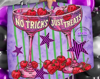 No tricks just treats png, Halloween Cocktail Design, Spooky Season Striped PNG, Maximalist Design, Trendy Funny Halloween png