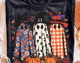 Cowgirl Ghost PNG, Witch Halloween Sublimation Design, Floral Boho Checkred Clipart, Spooky Season Shirt Graphic, Digital Download