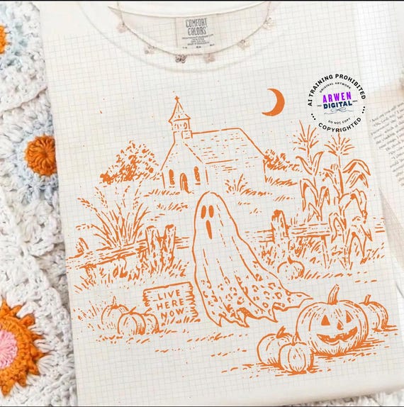Fall Leopard Ghost Png, Pumpkin Patch Ghosts Design, Farmhouse Halloween Png, Fall Shirt Png, Handdrawn sketch art, sublimation
