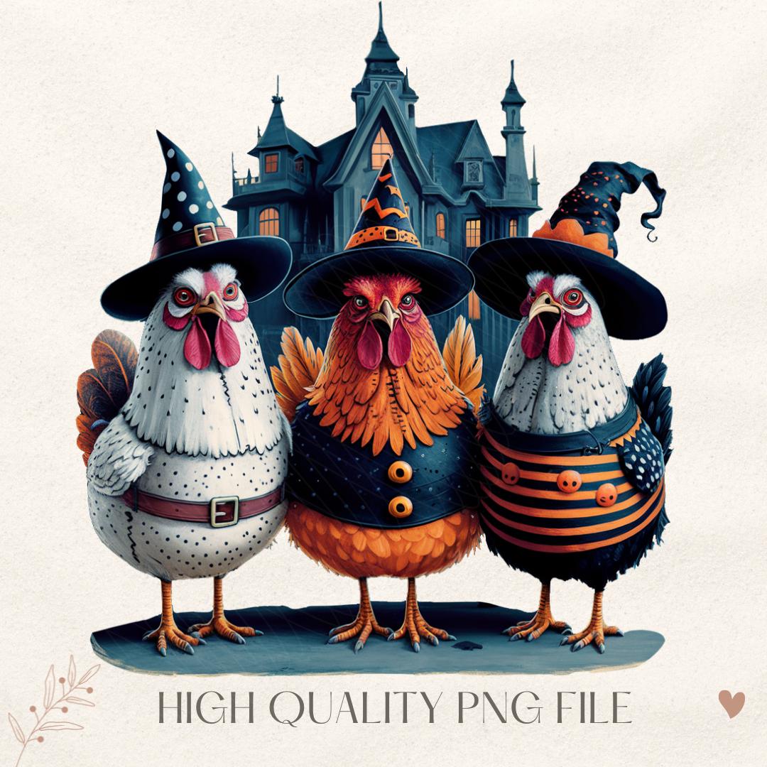 Halloween PNG, Spooky Chickens Png, Autumn Png Sublimation Design, Fall Png, Pumpkin Png, Witch Png, Haunted House Chickens DTF Design