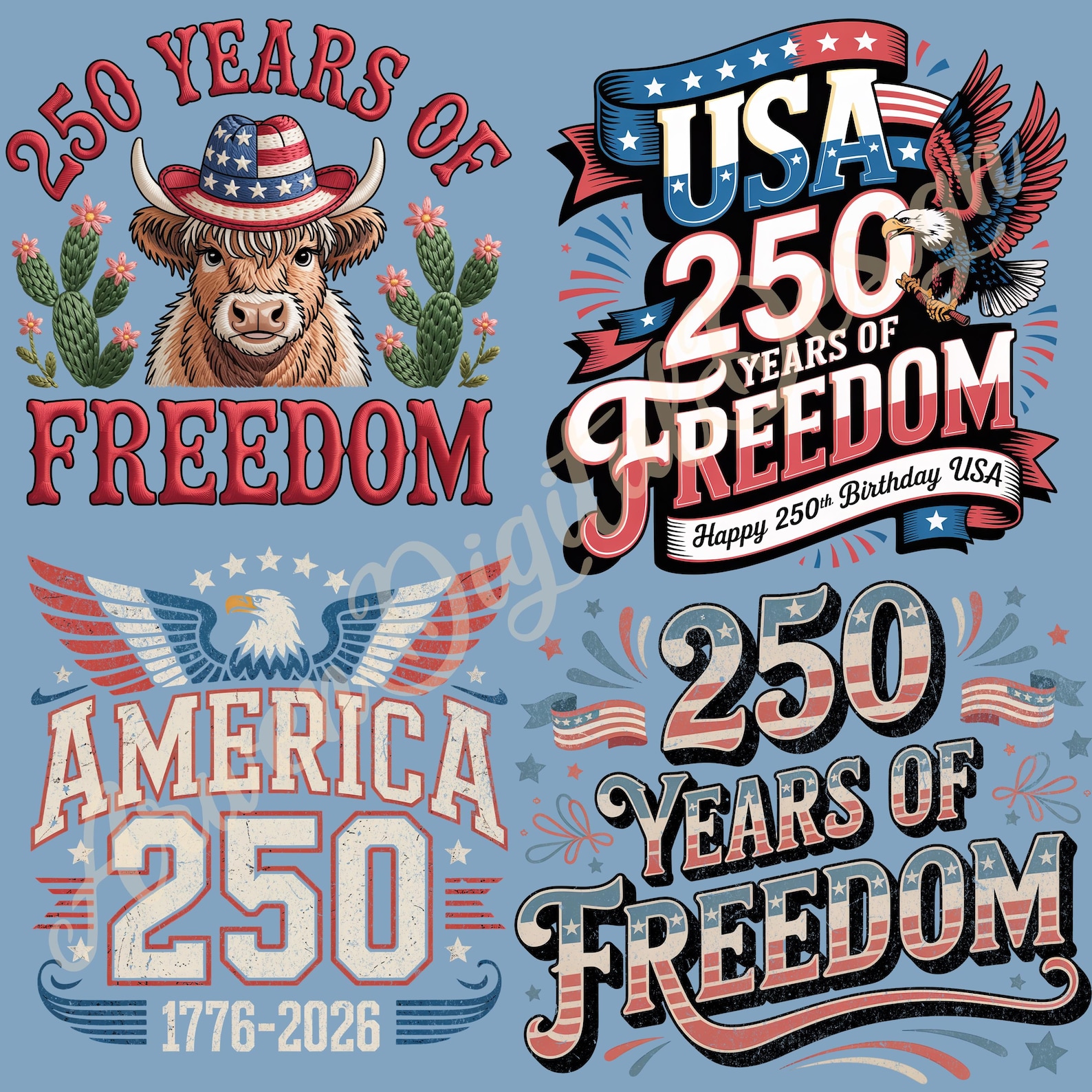 250th Anniversary 4th of July Bundle Png, Patriotic Eagle, Statue of ...