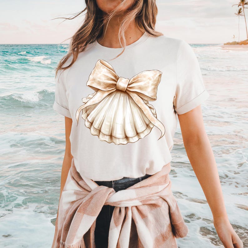 Beige Muschel Bogen PNG Strand PNG Sommer PNG Küsten Girly Ocean Print Sublimationsgrafik Clipart, Sommer girly Bogen png, beliebt jetzt Sommer Bild 4