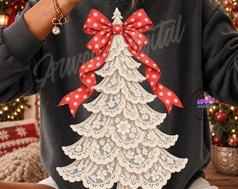 Albero di Natale in pizzo retrò PNG, Buon Natale PNG, Albero di Natale floreale PNG, Sublimazione in pizzo vintage, Natale cottagecore PNG, Femminile