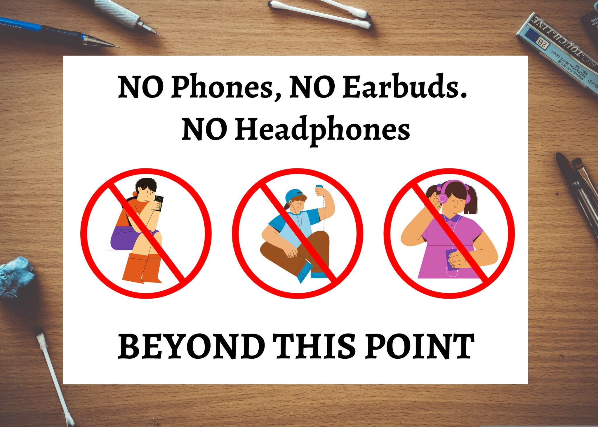 No Cell Phones No Earbuds No Headphones Signs 13 Back To School 