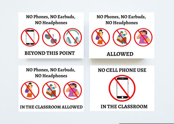 No Cell Phones No Earbuds No Headphones Signs 13 Back to School