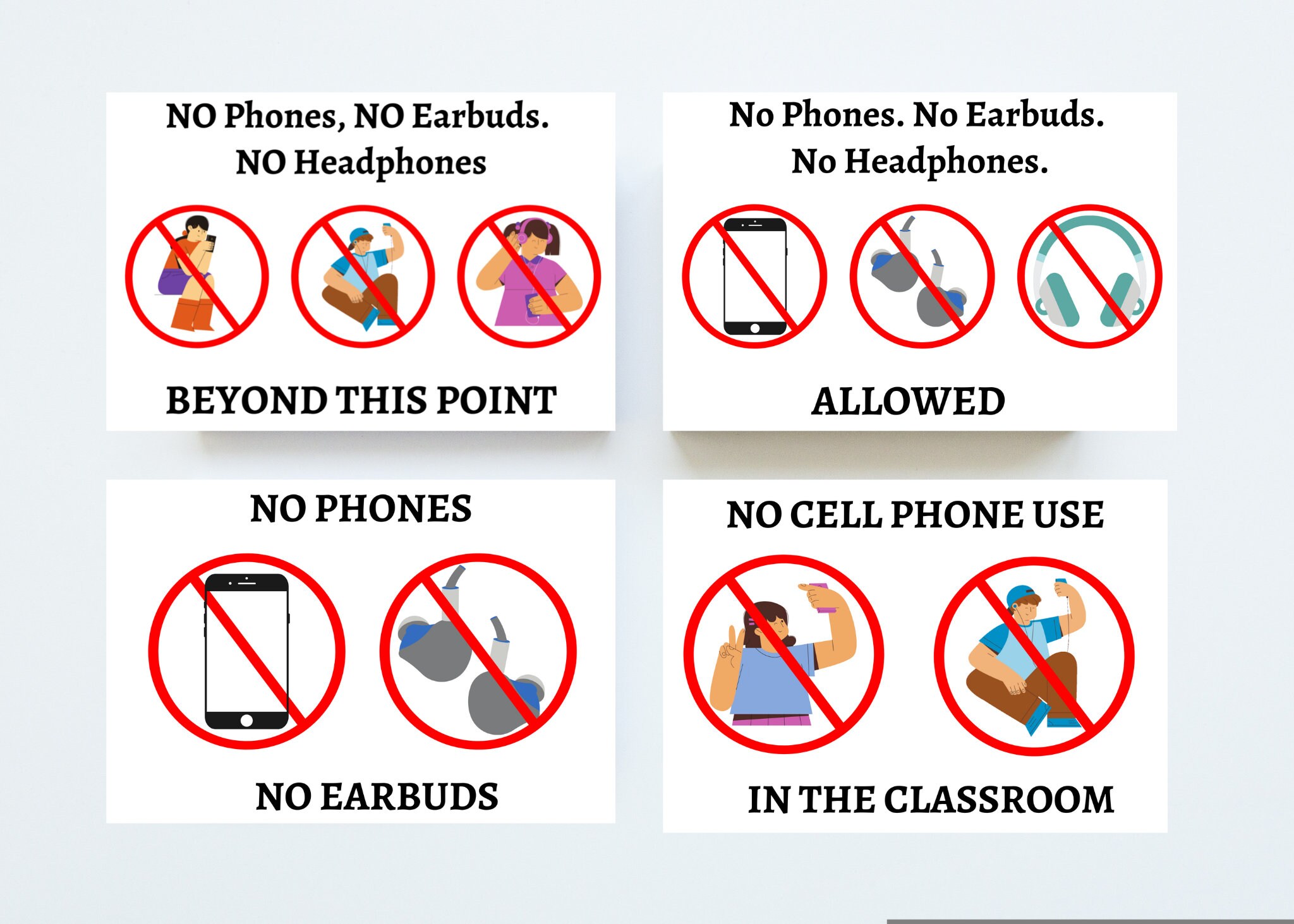 No Cell Phones No Earbuds No Headphones Signs 13 Back To School 