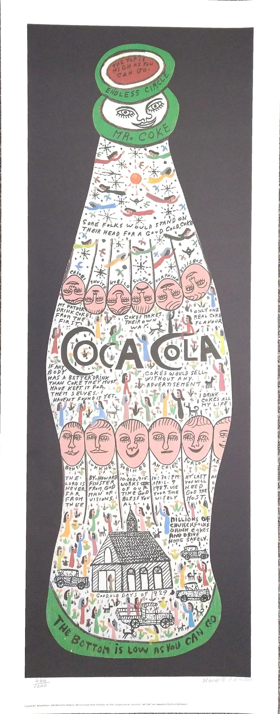 Signed HOWARD FINSTER Folk Art Coca-cola Litho - Black - 666/1200 ...