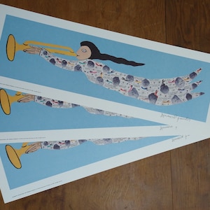3 Signed HOWARD FINSTER Folk Art ANGEL Prints - 27.25" x 9.25 - Excellent+ Unframed - Special discounted lot for decorators and galleries!