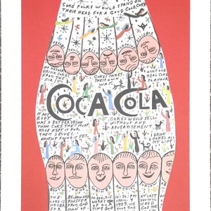 Signed HOWARD FINSTER Folk Art Coca-Cola Lithograph - Unframed 682/1200 - Red