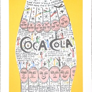 Signed HOWARD FINSTER Folk Art Coca-Cola Lithograph - Unframed 51/1200 - Yellow - Exc+