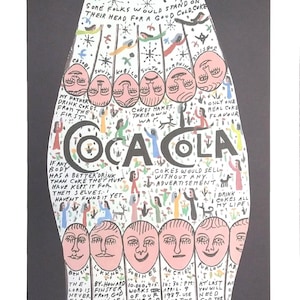 Signed HOWARD FINSTER Folk Art Coca-Cola Litho - Black - 879/1200 - Exc+ - FREE Shipping!