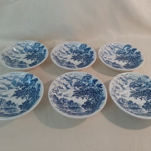 6 ENOCH WEDGEWOOD TUNSTALL &quot;Countryside&#39; Berry Bowls/Dessert Bowls. 13cm. 1960s