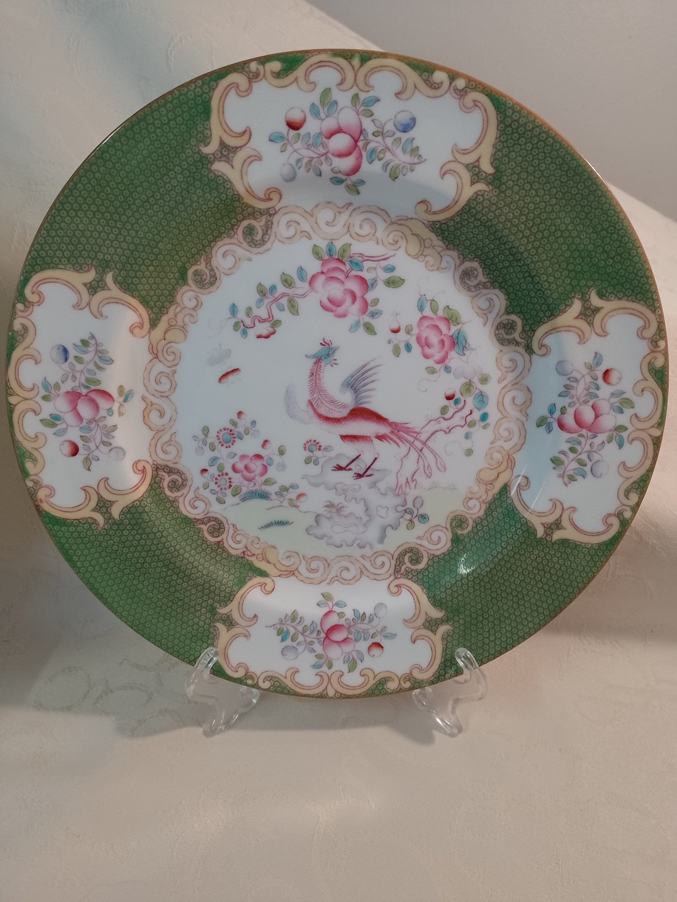 Antique Minton's Cockatrice Plate, Chartreuse Green, Hand-painted