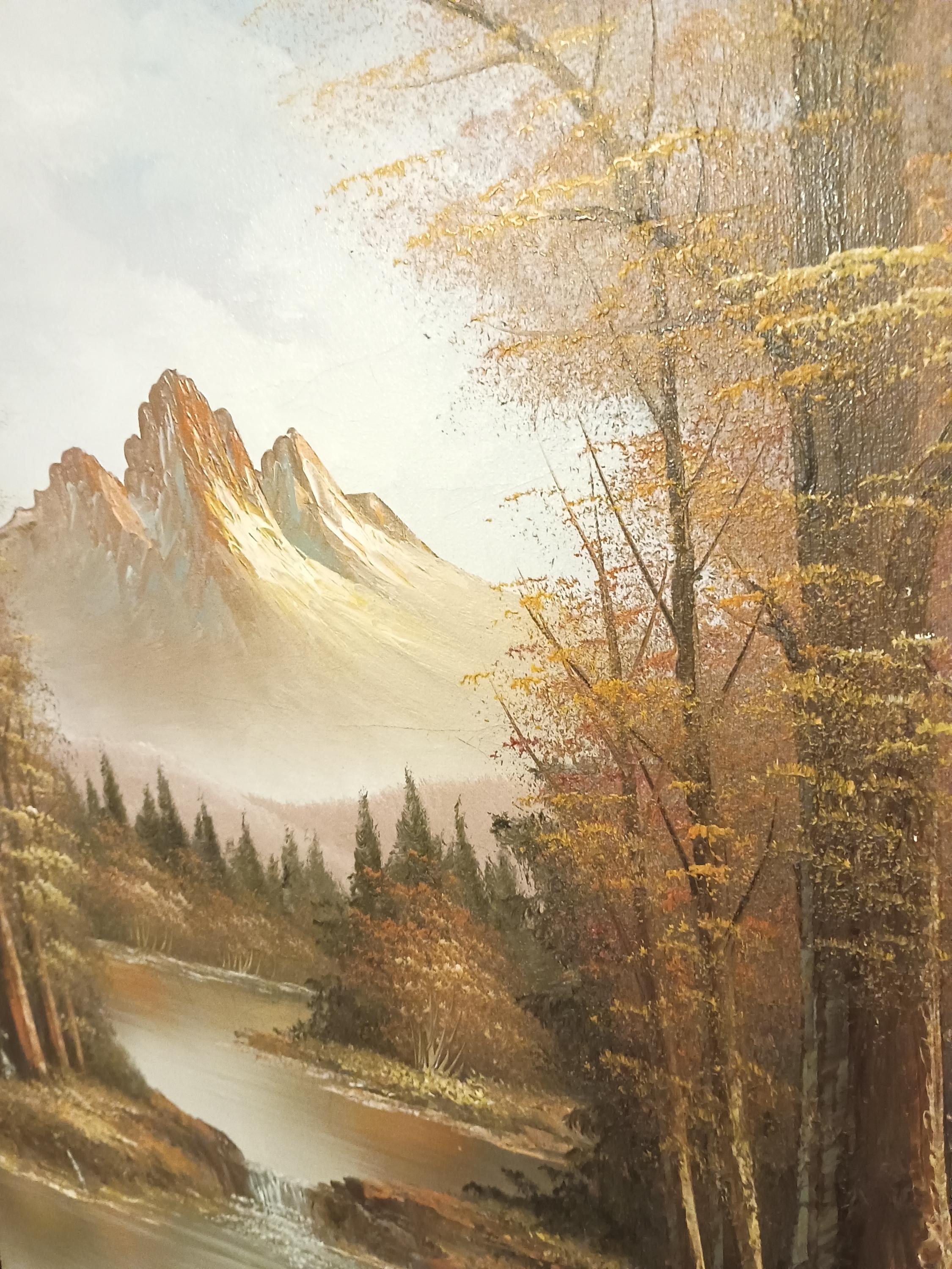 Rare Signed and Framed ANTONIO Large River Mountain Landscape Oil