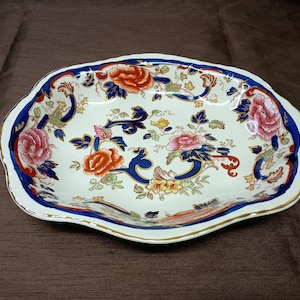 Vintage Masons Ironstone Blue Mandalay Oval Serving Dish C1950s as Seen in Downton Abbey. 28cm.