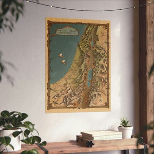 Mapa Bíblico de Israel - Mapa grande emoldurado em papel fosco de arquivo 22" x 30"