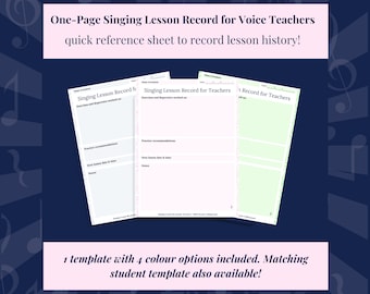 Plantilla de registro de lección de canto de una página para profesores de voz/canto / plantilla de descarga digital