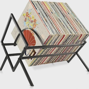 Black Powder Coated Steel Record Rack - Holds 80 LPs, Books with DIVIDER!