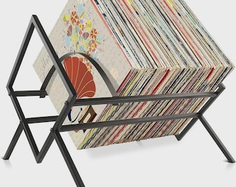 Black Powder Coated Steel Record Rack - Holds 80 LPs, Books with DIVIDER!