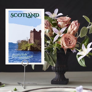 Marque-places imprimables pour table de mariage de voyage - 5 pays personnalisés - Style carte postale vintage