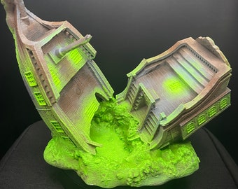 Ghost Ship Dice Tower - Painted and Sealed - UV Reactive - Gameplay Ready