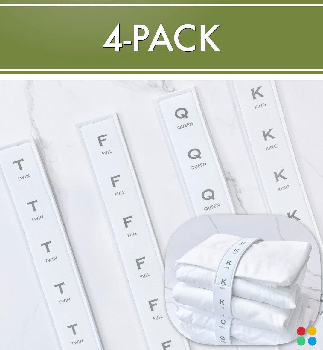 Label Strap Bed Sheet Straps With Size Label - Linen Closet Organization (4-pack ...