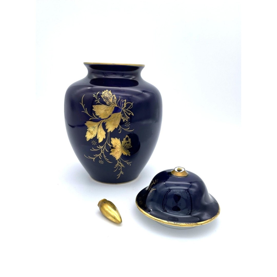 Echt Cobalt Urn Ginger Jar Vase Handpainted Waldershof Bavaria Germany