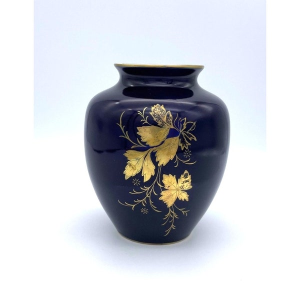 Blue Echt Cobalt Vase Urn Handarbeit Bavaria Waldershof 22k Gold Vintage Germany