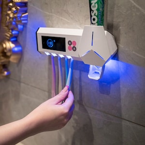 Zahnbürstenhalter, Zahnpastaspender, Badezimmer-Zubehör, Geschenk, elektrischer Zahnbürstenhalter-Set, UV-Zahnbürsten-Desinfektionsmittel, Badezimmer-Organizer