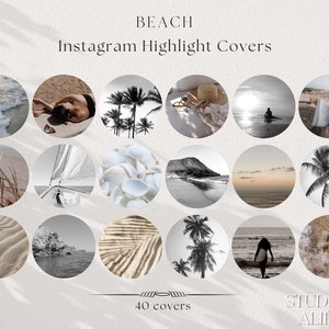 40 Beach Instagram Story Highlight Covers Bundle | Icons Social Media Kit | Surf Summer Ocean Wave Minimal Aesthetic | Blogger Engagement IG