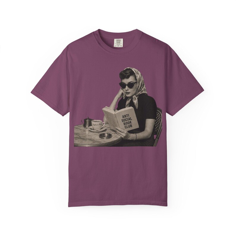 Retro Audrey Hepburn Style Woman Reading 'Anti Social Social Club' Shirt image 15