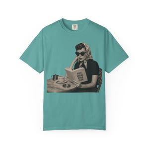 Retro Audrey Hepburn Style Woman Reading 'Anti Social Social Club' Shirt image 8