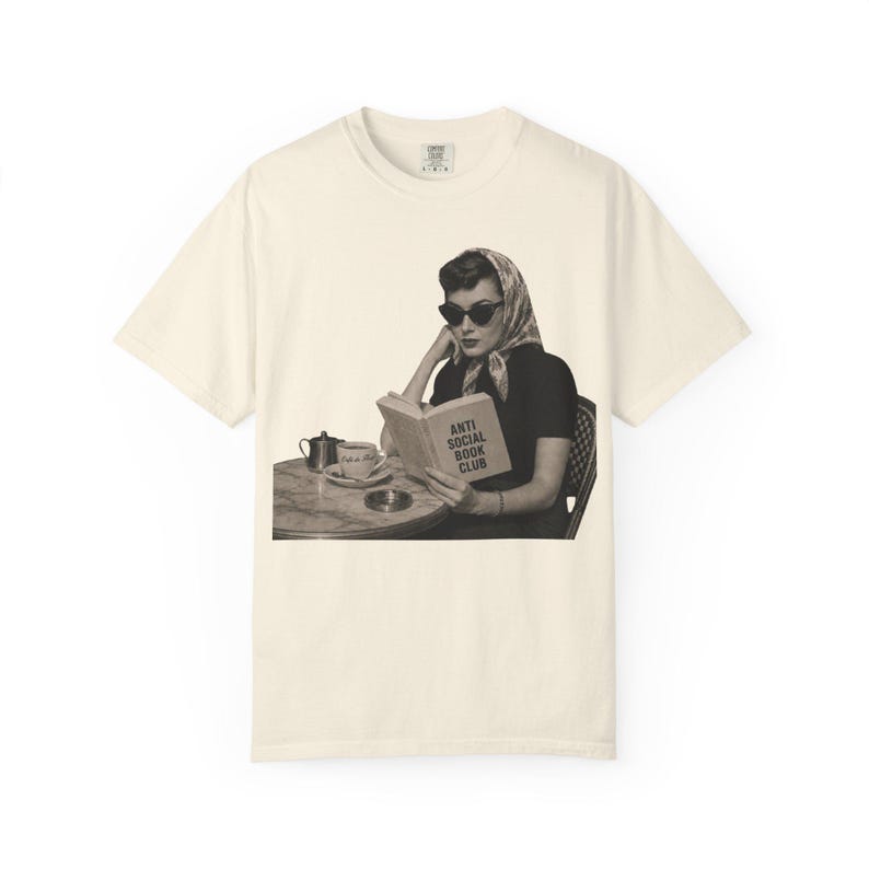 Retro Audrey Hepburn Style Woman Reading 'Anti Social Social Club' Shirt image 3