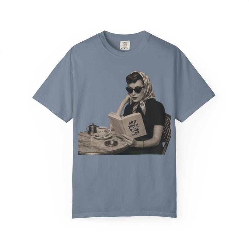 Retro Audrey Hepburn Style Woman Reading 'Anti Social Social Club' Shirt image 10